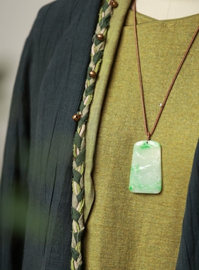 泼墨。天然细糯种翡翠  精雕山水画 光泽温润  玉佩方牌 （原3千5