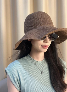 2025新款夏季法式大头围草帽子女