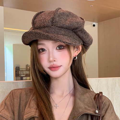 英伦风复古云朵贝雷帽子女宽檐显脸小春秋季新款文艺八角帽画家帽 - 图1