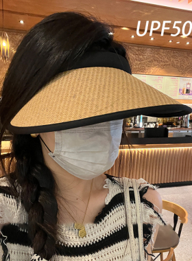 日系手工编织防晒空顶帽
