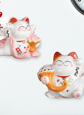 招财猫幸福天使摆件陶瓷创意礼品家居装饰客厅家用发财猫生日礼物