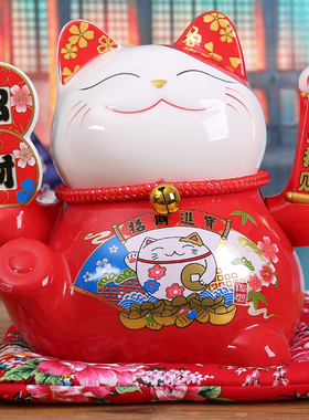 摇手收银台电动大号红色招财猫