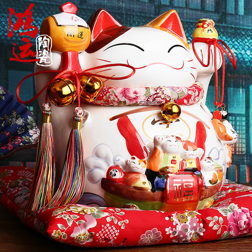 日本招财猫摆件14寸特大号储钱罐存钱罐陶瓷店铺开业家居创意礼品 - 图1
