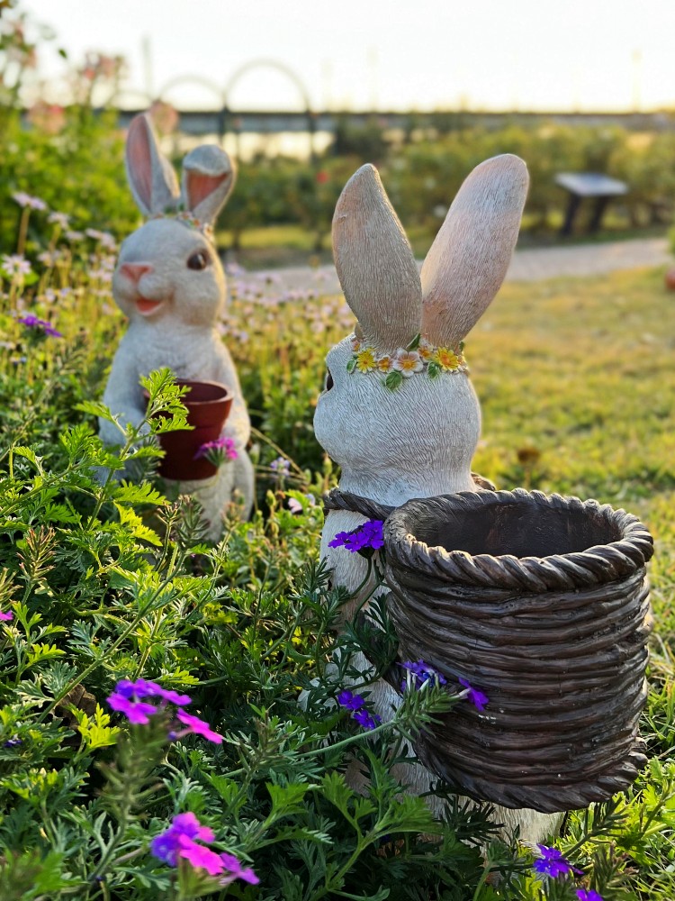 花园庭院创意树脂户外卡通雕塑多肉装饰花盆园林园艺兔子摆件落地 - 图1