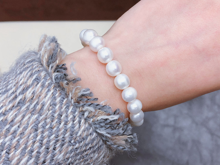 9-10MM天然淡水珍珠手链 弹力真珍珠手镯 近正圆强光网红手串女 - 图2