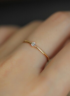 S925纯银镀18K金细致极简四爪锆石戒指女轻奢高级感指环