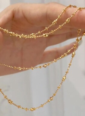 S925纯银镀18K金满天星项链锁骨链车花珠素链仙女链k金ins轻奢女