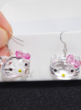 凯蒂猫头奥地利水晶耳环项链