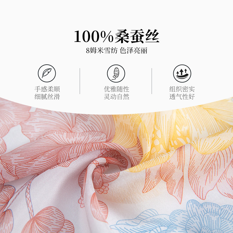 万事利秋冬新品真丝丝巾高级时尚长巾披肩妈妈礼物湖光山色