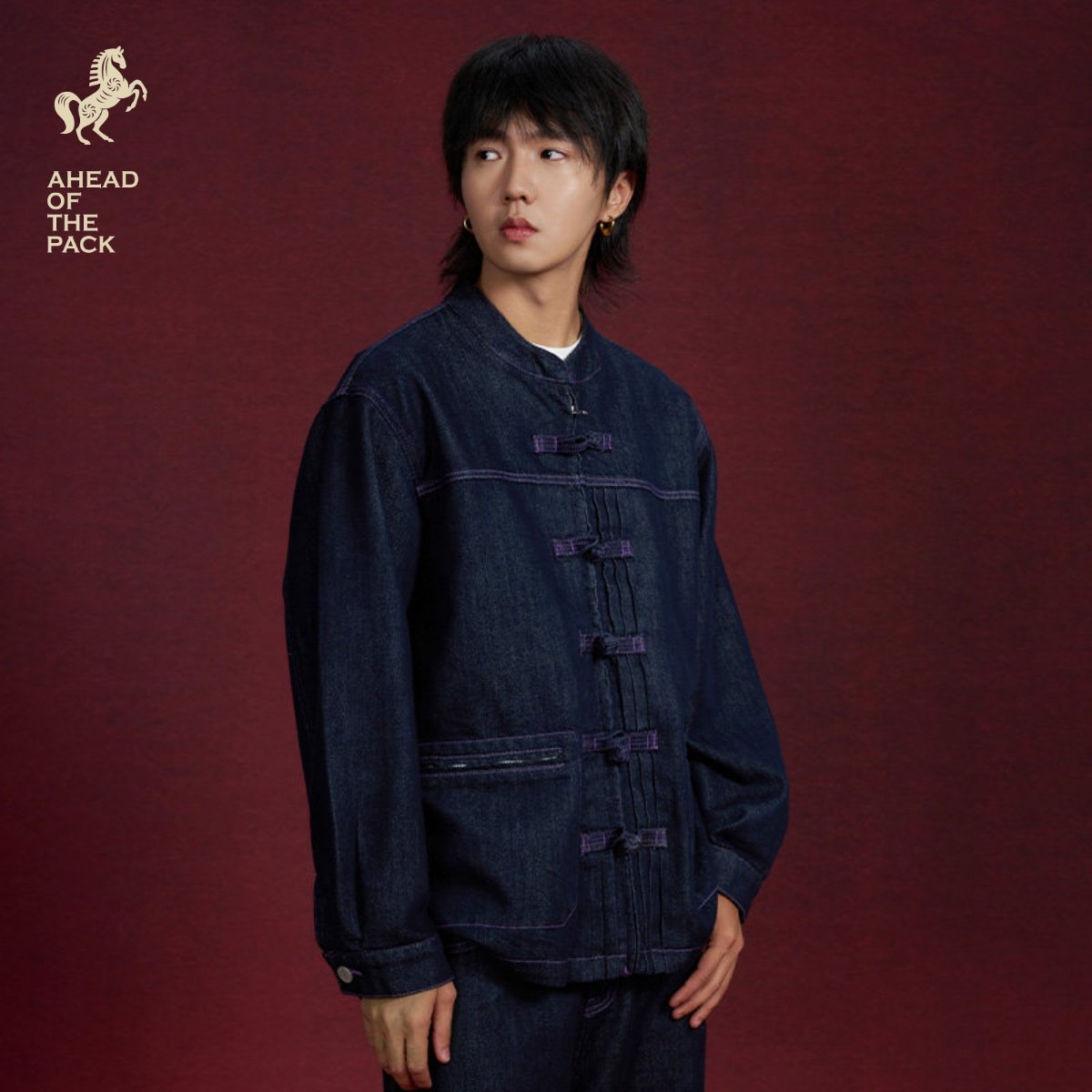 Gastation马年牛仔唐装 国风盘扣新年原牛新中式外套圆领挺阔舒适,淘宝优惠券,粉丝福利购,淘宝优惠卷