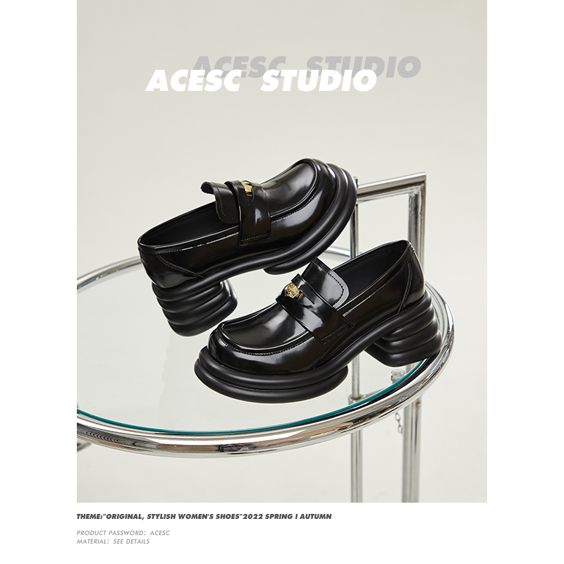 艾斯臣超软厚底乐福鞋女真皮春秋新款百搭复古英伦小皮鞋 - 图0