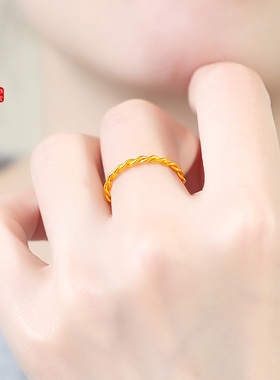 老克勒古法黄金麻花戒指足金