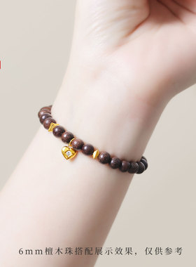 老克勒古法黄金小方块回纹珠足金