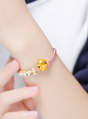 老克勒足金大耳狗转运珠卡通可爱