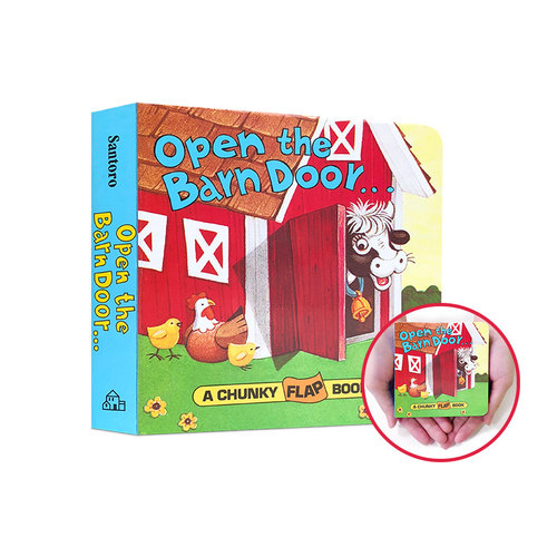 送音频英文原版绘本Open The Barn Door Find a Cow农场动物认知拟声词汇翻翻纸板趣味手掌书入门启蒙0-3-6岁益智 - 图0