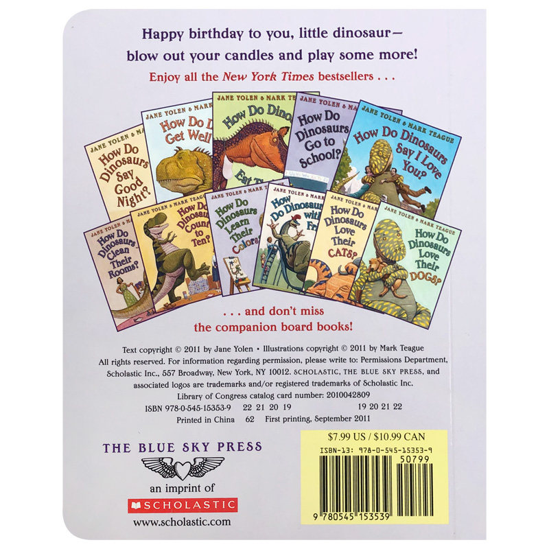 英文原版绘本 How Do Dinosaurs Say Happy Birthday 恐龙怎么说生日快乐 家有恐龙系列 儿童启蒙纸板图画故事书 Scholastic学乐