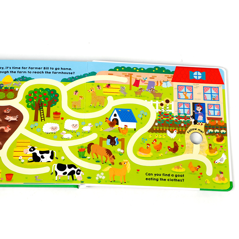 手指迷宫:迷宫书:跟随我去农场Finger Mazes: Maze Book: Follow Me Farm 2-6岁儿童亲子互动阅读动物农场纸板抽拉机关书 - 图2
