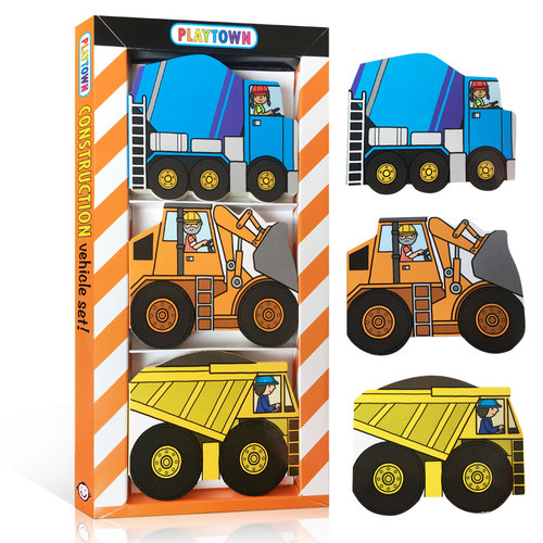 英文原版绘本 Playtown Chunky Pack: Construction水泥搅拌机 挖掘机和倾卸卡车 玩具书3册儿童启蒙认知交通工具故事图画书 - 图3