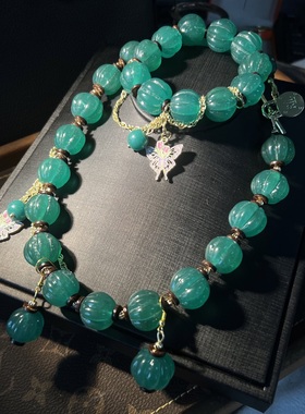 中古Vintage 经典简约款式楠瓜大尺寸琉璃珠材质项链手链耳环套装