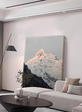 手绘油画意式极简日照金山装饰画