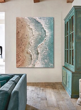 手绘油画石英砂岩海滩大海装饰画