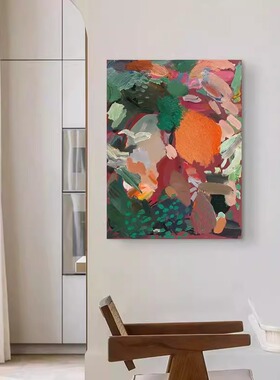 柚子手绘油画肌理餐厅抽象装饰画