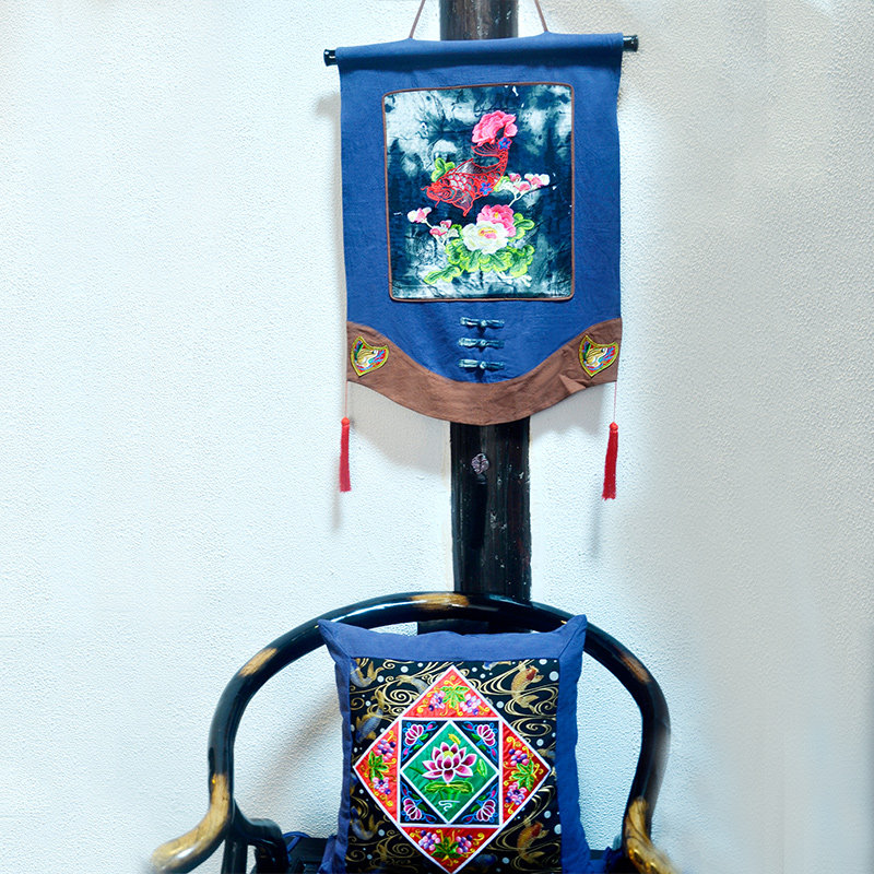 丹凤创意中式古典家居软饰布艺牡丹鲤鱼绣花布饰画卷壁饰挂画挂饰,淘宝优惠券,粉丝福利购,淘宝优惠卷