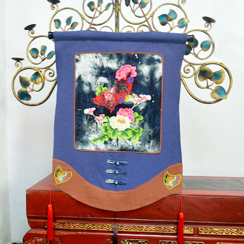 丹凤创意中式古典家居软饰布艺牡丹鲤鱼绣花布饰画卷壁饰挂画挂饰,淘宝优惠券,粉丝福利购,淘宝优惠卷