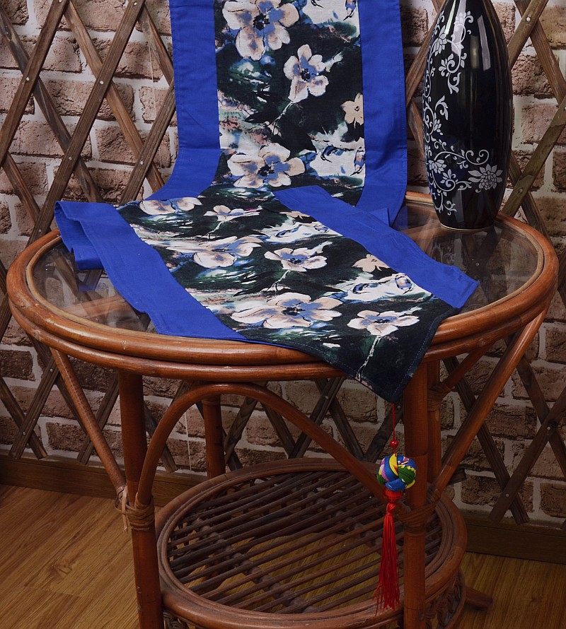 中式家居软饰布艺镶边吊穗桌旗床旗柜旗棉麻玉兰花印花餐垫茶垫,淘宝优惠券,粉丝福利购,淘宝优惠卷