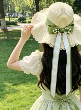 夏季大檐防晒蝴蝶结铃兰草帽女