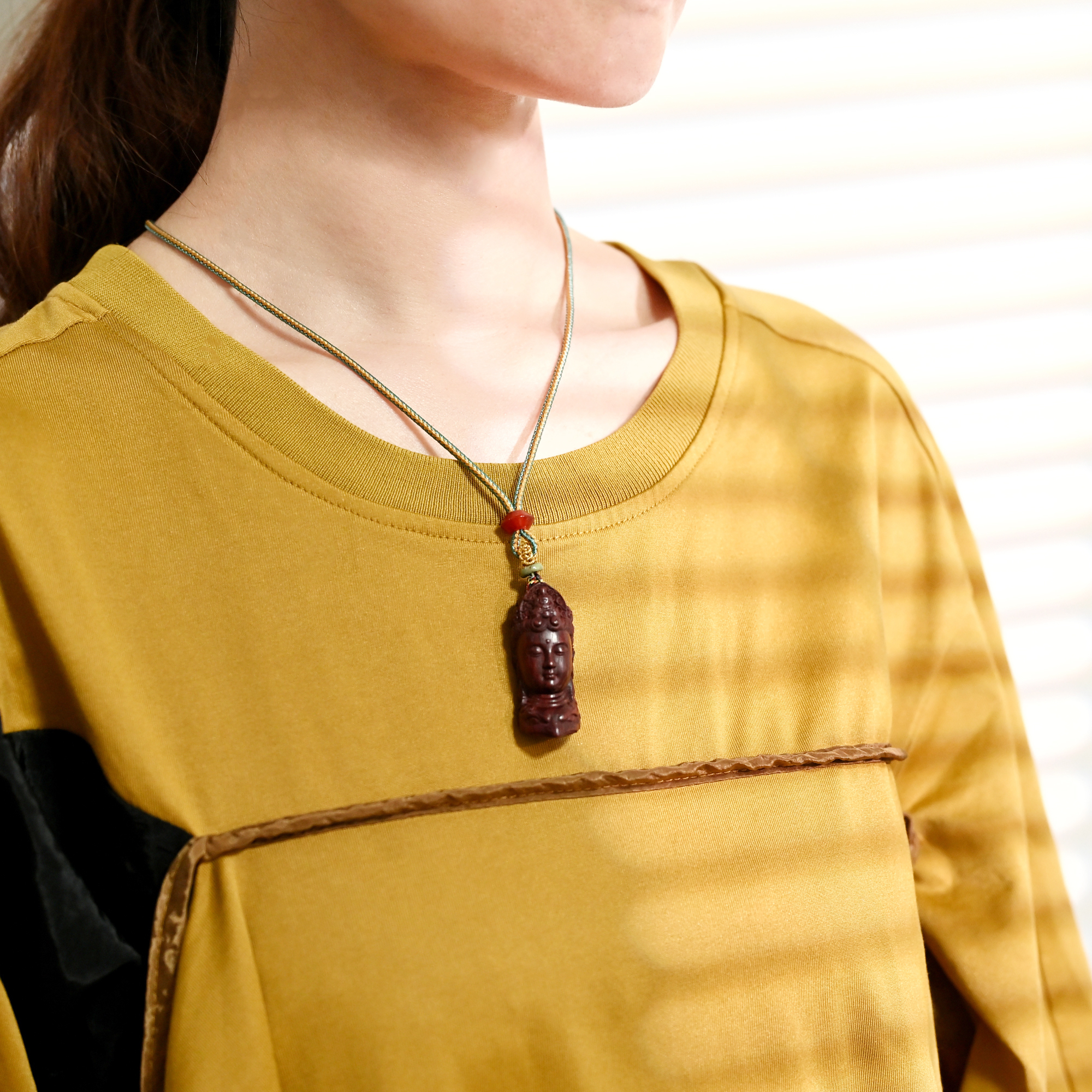 乐斋艺术·印度小叶紫檀观音吊坠守护神挂件文殊普贤菩萨项链佛牌 - 图1