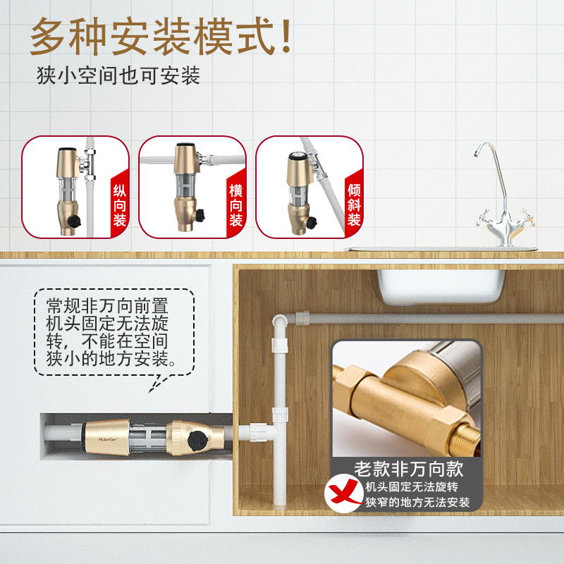 惠安特前置过滤器万向型安装家用自来水管青苔杂质过滤器全屋初滤