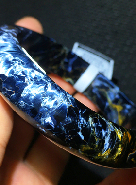 Pietersite彼得石手镯蓝色火彩猫眼60毫米贵妃镯子纳米比亚料842