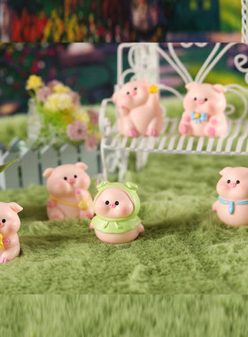 微景观小猪背书包树脂汽车摆件