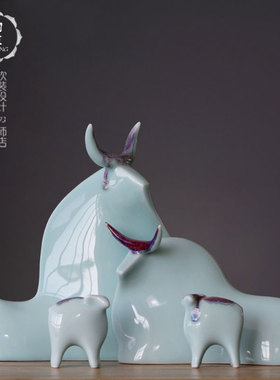 雨彤家居陶瓷摆件创意送礼影青牛