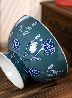 《福满年丰》青花瓷开运花瓶瓷碗摆件 中式高端陶瓷果盘 陶瓷花盆