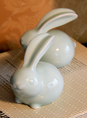 雨彤家居|茶具茶宠影青瓷手工瓷小兔子茶宠茶具摆件家居装饰摆件