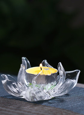 琉璃莲花烛台摆件佛灯供具