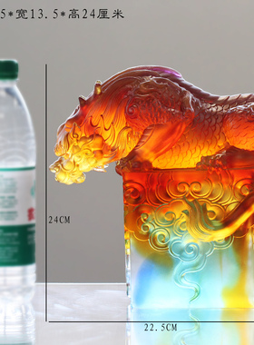 琉璃吸水兽摆件，24cm招财镇宅
