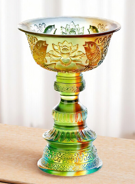 中式琉璃雕花，双鱼烛台摆件