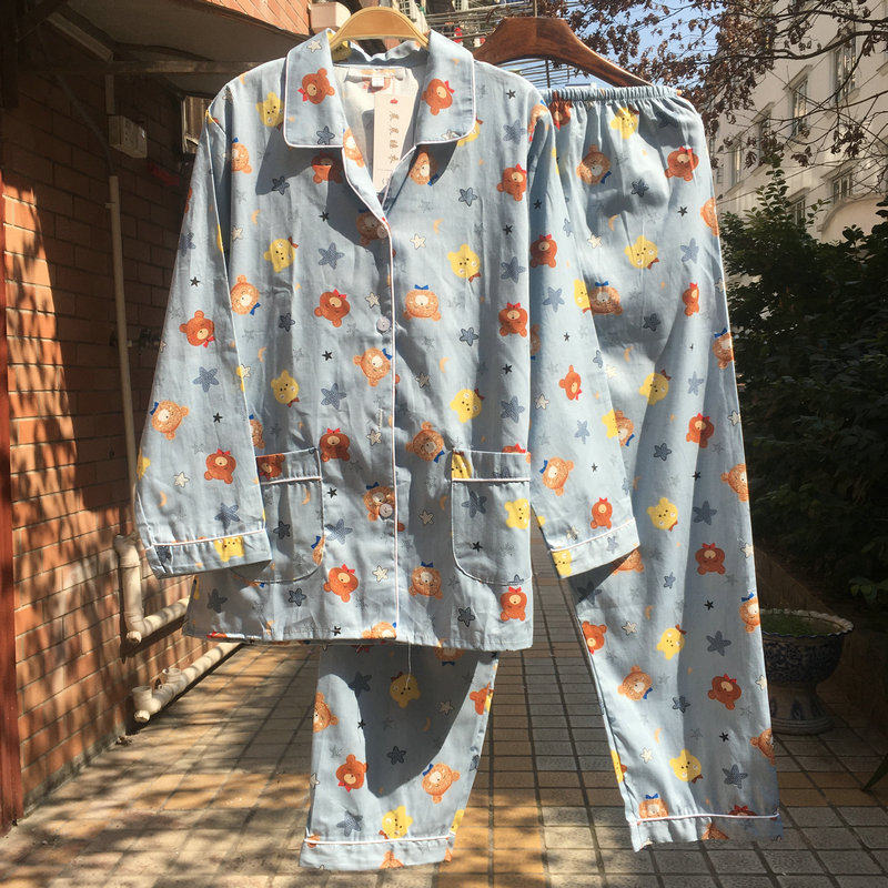 女士斜纹棉布长袖薄款梭织纯棉布卡通可爱五角星熊大码短袖睡衣,淘宝优惠券,粉丝福利购,淘宝优惠卷