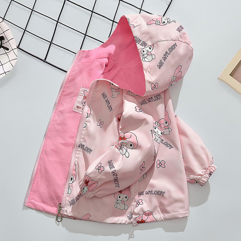 女童外套春装中大童加绒两双面穿冲锋衣洋气春秋儿童薄绒气质风衣 - 图1