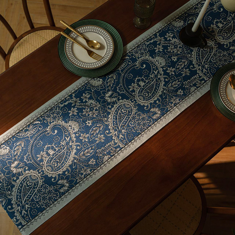 蓝色餐桌桌旗美式田园风餐边柜旗五斗鞋柜电视柜茶几长条盖布尾巾,淘宝优惠券,粉丝福利购,淘宝优惠卷