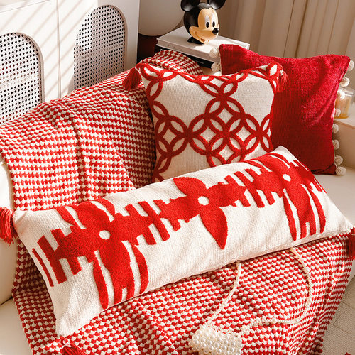 新年高级感抱枕靠垫新中式结婚红色新婚卧室沙发装饰抱枕枕套含芯 - 图2