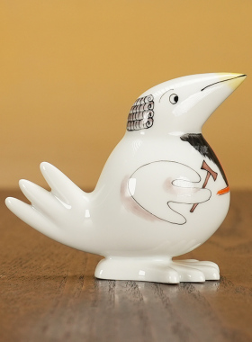 趣味小鸟法官小型瓷偶摆件