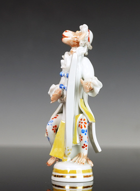 猴子乐队竖琴演奏者彩绘瓷塑摆件