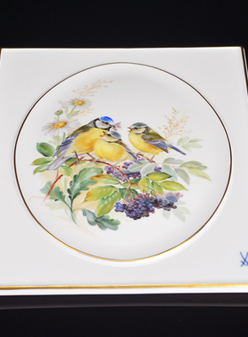 自然主义花鸟蓝山雀瓷板画赏盘