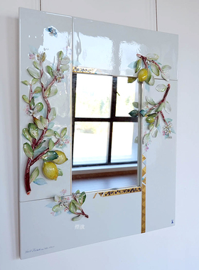 彩绘描金浮雕柠檬树镜子摆件