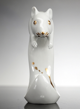 十二生肖鼠纯白描金动物瓷塑