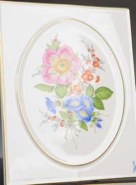 自然主义花卉彩绘描金瓷板画